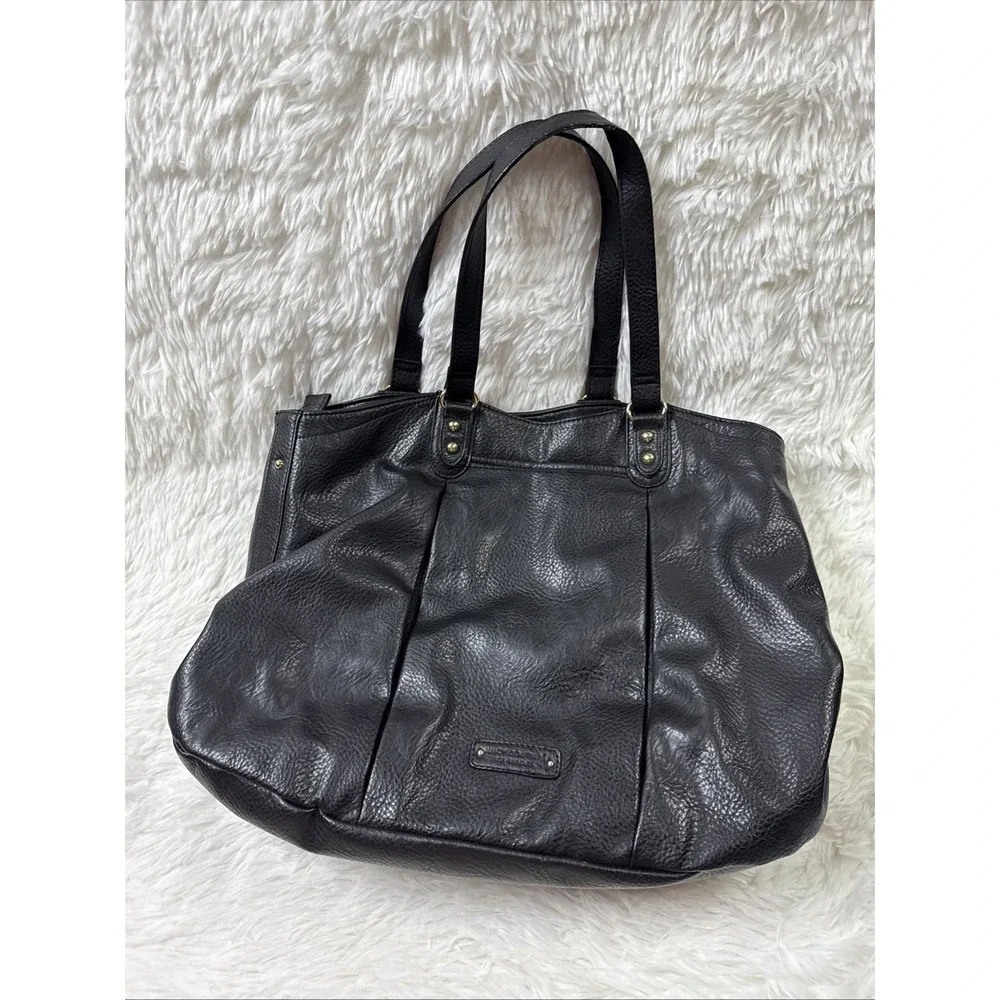 Juicy Couture Style‎ Black Faux Leather Tote Large Gold Zipper Shoulder Bag